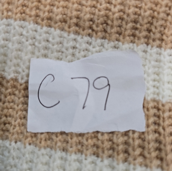 American Eagle NWT Stripped Knit Polo Sweater Tan/White Size M - Picture 8 of 8